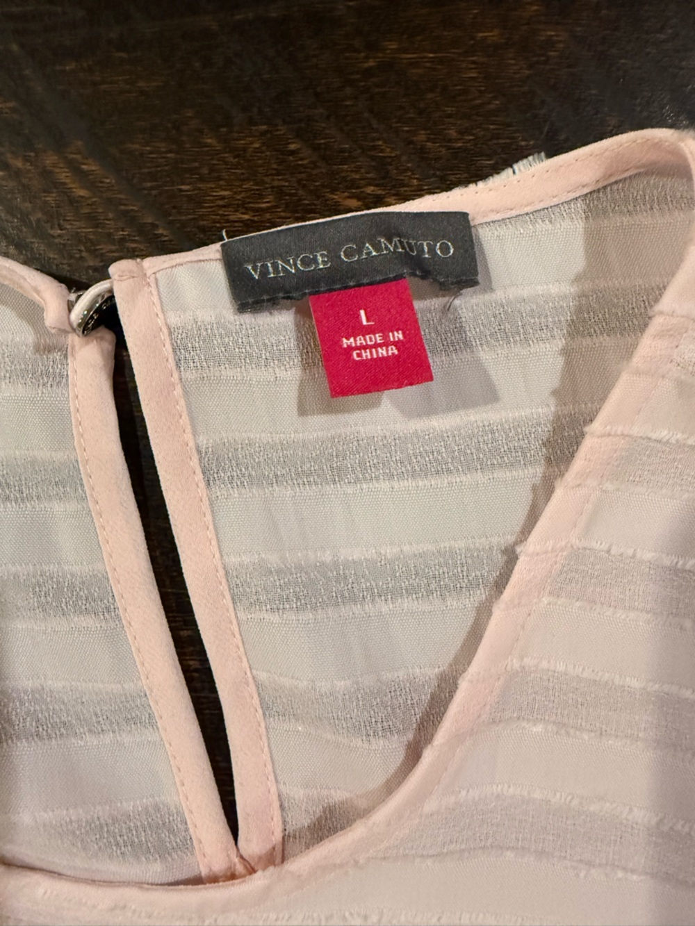 Vince Camuto Blush Pink Sheer Stripe Blouse L Lightweight Dressy Top - Picture 3 of 11